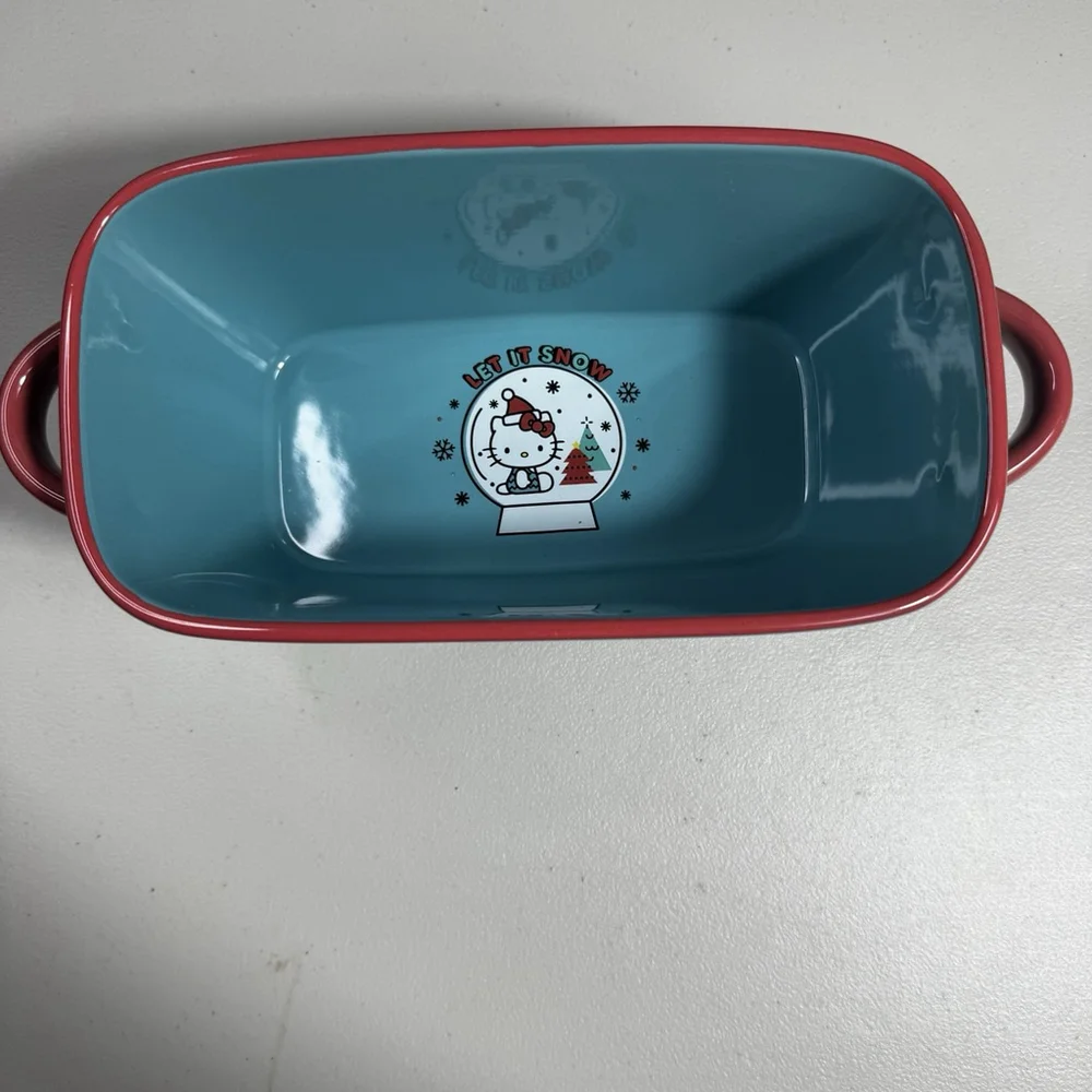 Sanrio Hello Kitty Ceramic Loaf Pan Snow Globe Design 9x5